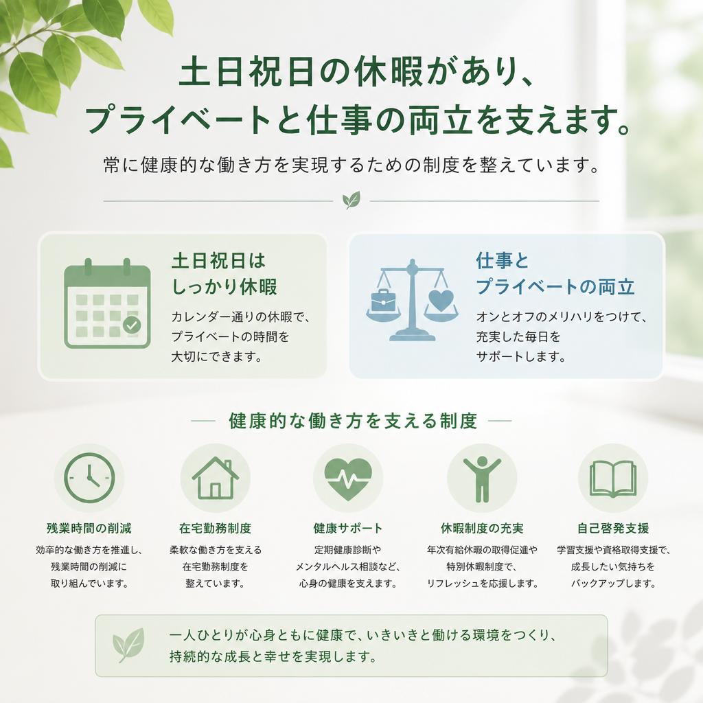 週休二日制で働きやすい環境