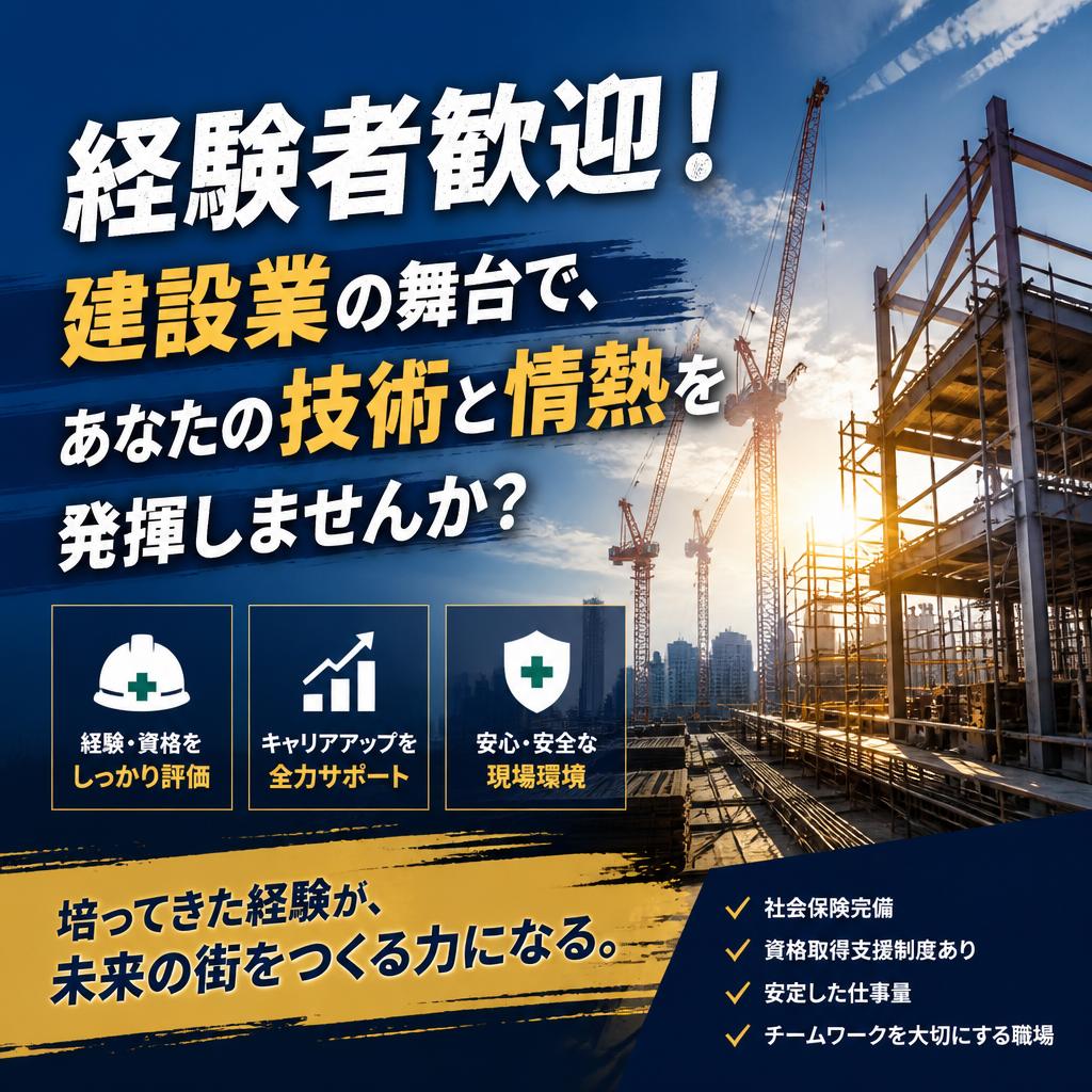 経験者歓迎！建設業の舞台で、あなたの技術と情熱を発揮しませんか？