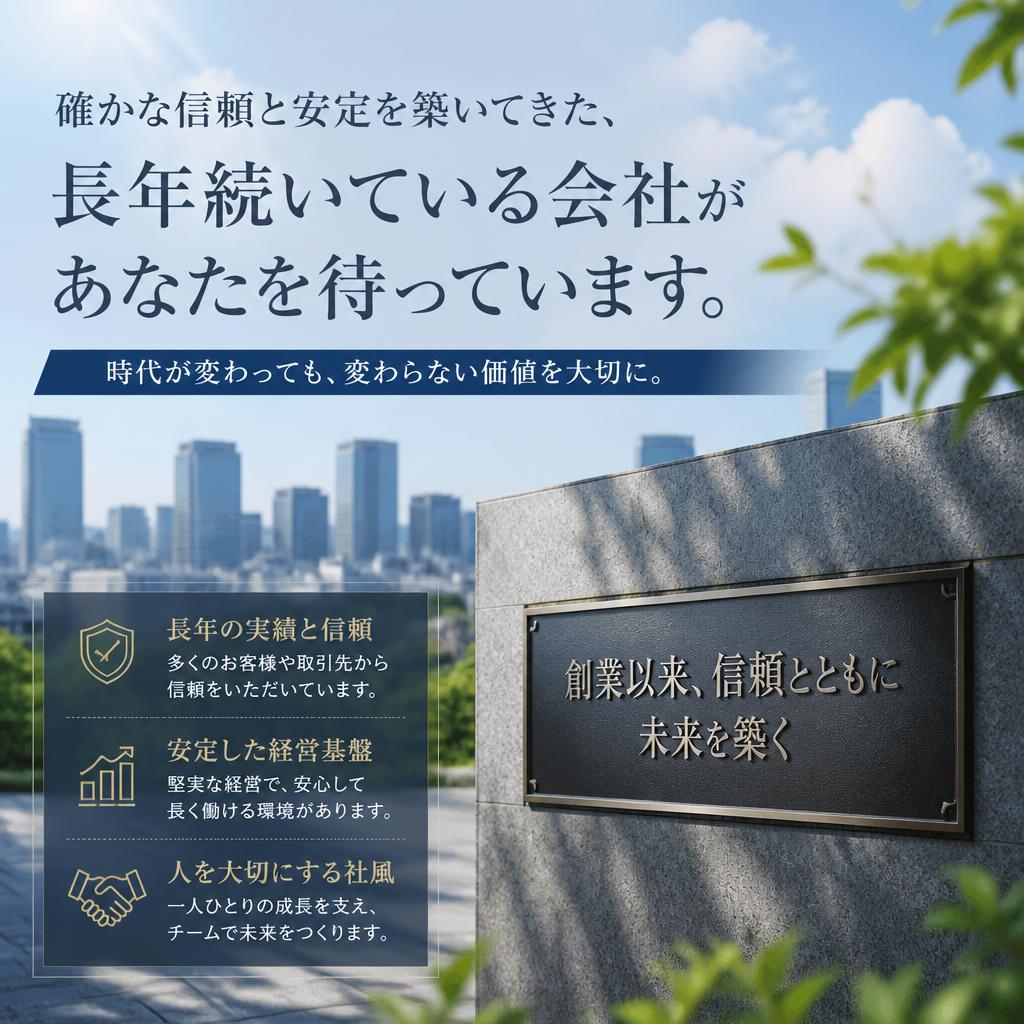 確かな信頼と安定を築いてきた、長年続いている会社があなたを待っています。