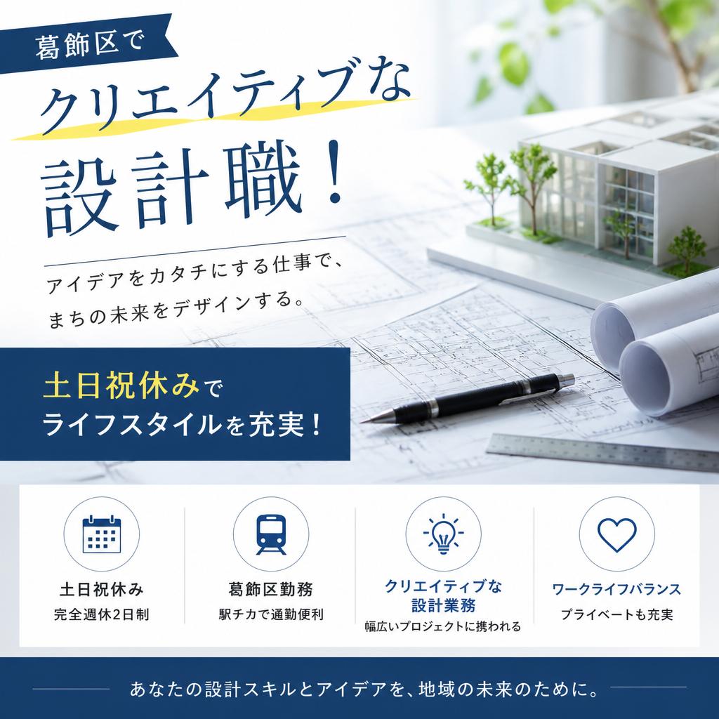 葛飾区でクリエイティブな設計職！
土日祝休みでライフスタイルを充実！