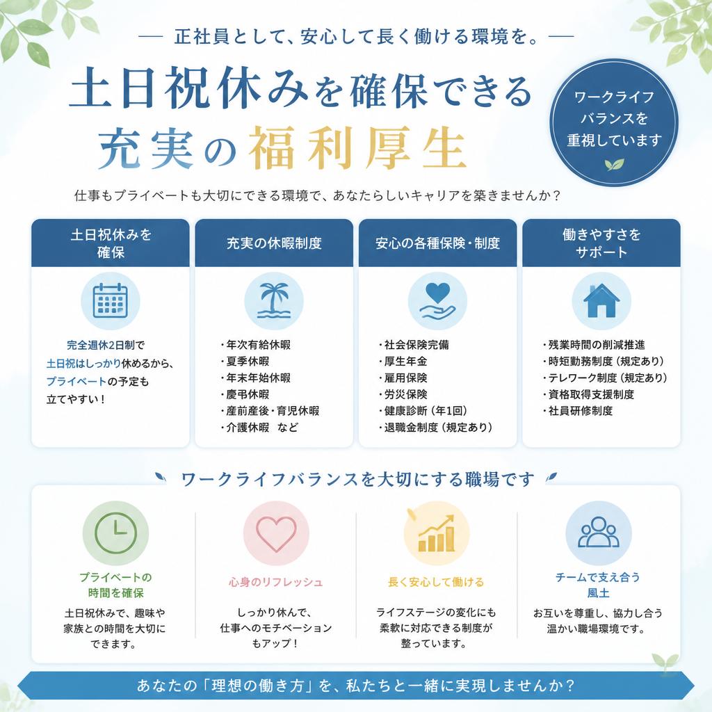 土日祝休みでプライベートも充実