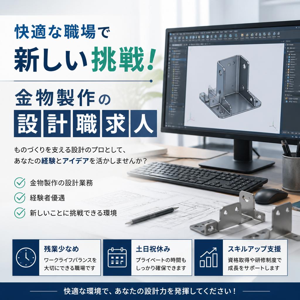 快適な職場で新しい挑戦！金物製作の設計職求人・残業少なめ
