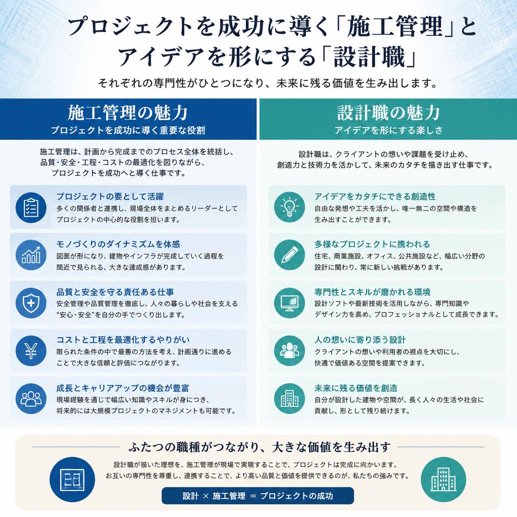 施工管理と設計職の魅力