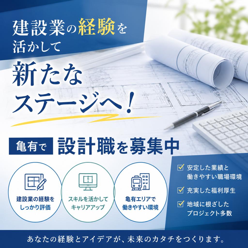 建設業の経験を活かして新たなステージへ！亀有で設計職を募集中
