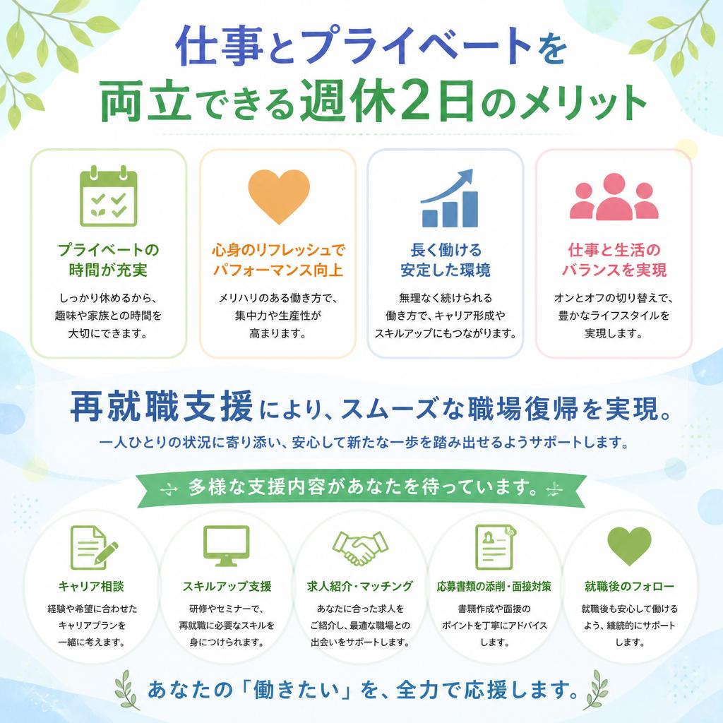 週休2日の魅力と再就職支援
