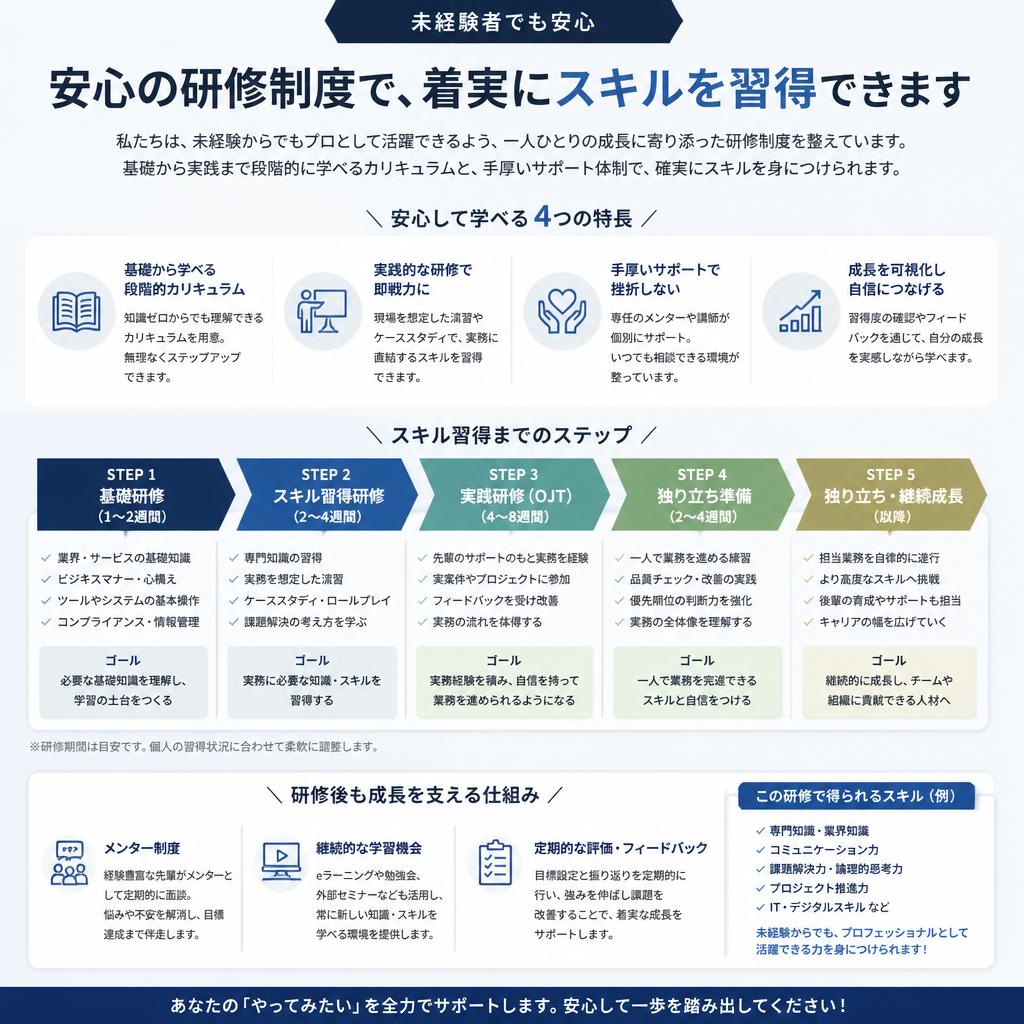 充実した研修制度でスキルアップ